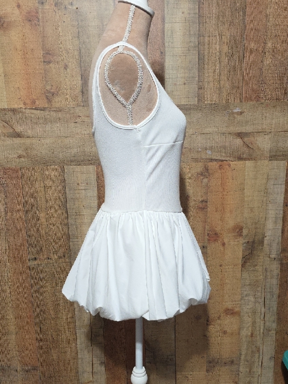Bubble Hem White Square Neck Tank Dress - Picture 5 of 8